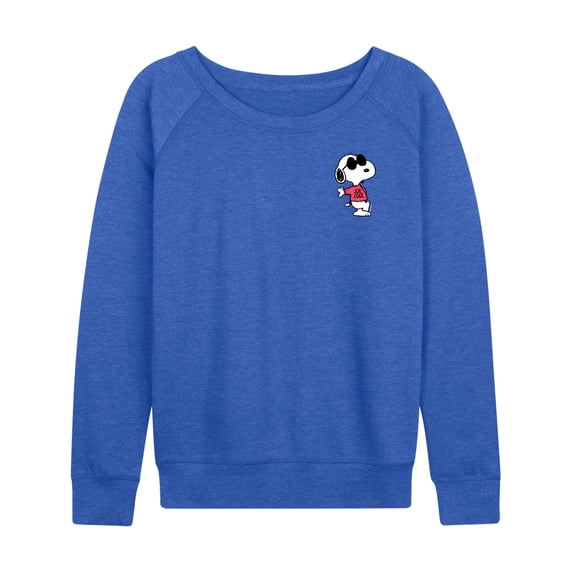 Peanuts - Joe Cool Pattern Women's Lightweight French Terry Wide Neck Long Sleeve Graphic Shirt