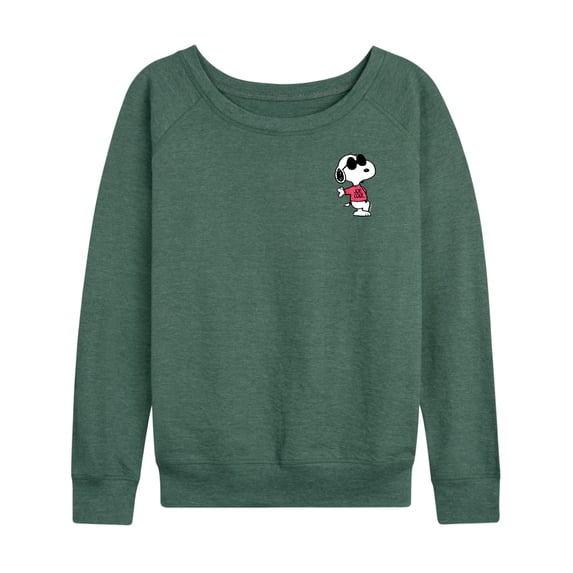 Peanuts - Joe Cool Pattern Women's Lightweight French Terry Wide Neck Long Sleeve Graphic Shirt