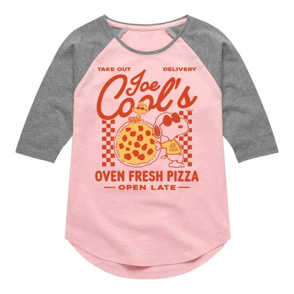 Peanuts - Joe Cool Pizza - Toddler and Youth Girls Shirt Tail Raglan Graphic T-Shirt