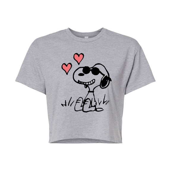 Peanuts - Joe Cool Sitting Hearts - Juniors Cropped Graphic T-Shirt