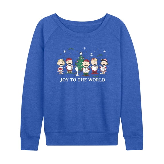 Peanuts - Joy To The World Women's Lightweight French Terry Wide Neck Long Sleeve Graphic Shirt