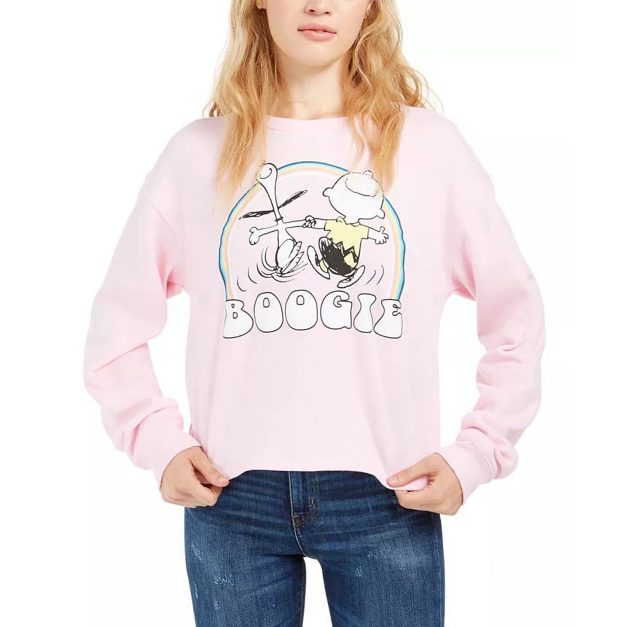 Peanuts Junior's Boogie Cropped Graphic Sweatshirt Dark Pink Size Large -  Walmart.com