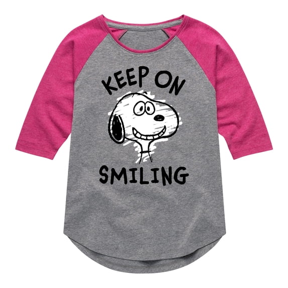 Peanuts - Keep On Smiling - Toddler & Youth Girls Raglan Graphic T-Shirt