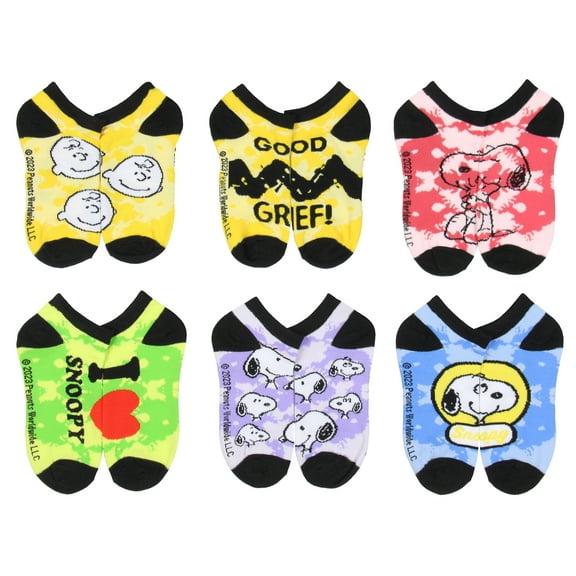 Peanuts Kids Charlie Brown Snoopy And Woodstock Youth Low Cut Ankle Socks 6 Pack For Boys or Girls