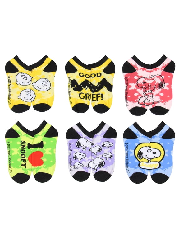 Kids Charlie Brown Snoopy And Woodstock Youth Low Cut Ankle Socks 6 Pack For Boys or Girls