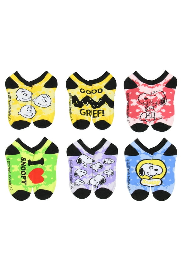 Peanuts Kids Charlie Brown Snoopy And Woodstock Youth Low Cut Ankle Socks 6 Pack For Boys or Girls