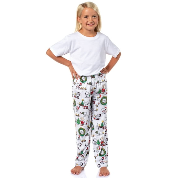 Peanuts Kids Christmas Time AOP Fleece Charlie Brown Woodstock Snoopy Holiday Sleep Lounge Pajama Pants Boys Girls