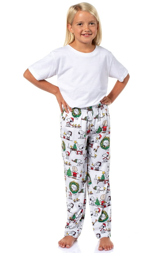 Peanuts Kids Christmas Time AOP Fleece Charlie Brown Woodstock Snoopy Holiday Sleep Lounge Pajama Pants Boys Girls