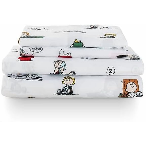 Peanuts® Kids Sheet Set, Full Size - 4 Pieces, Peanuts® Sleeping Colorized Sheet Scale White, Cute Character Snoopy Printed Soft Microfiber Bed Sheets