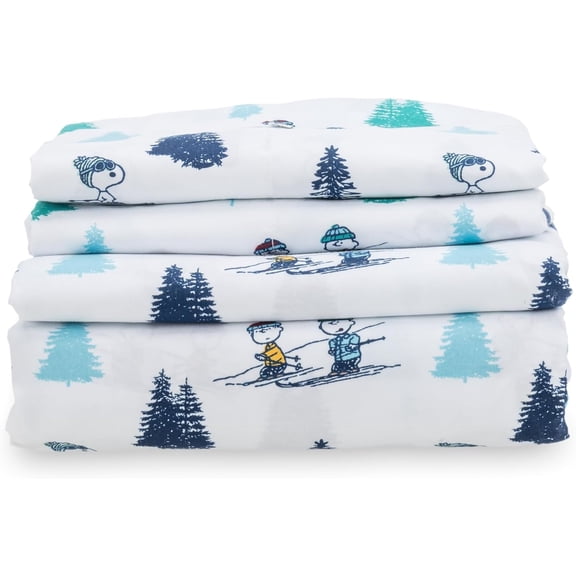 Peanuts® Kids Sheet Set, Twin Size - 3 Pieces, Peanuts® Mini Snoopy Spring Floral Happy Dance Soft Grey, Cute Character Snoopy Printed Soft Microfiber Bed Sheets