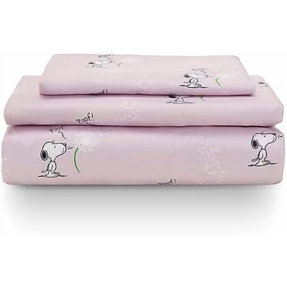 Peanuts® Kids Sheet Set, Twin Size - 3 Pieces, Peanuts® Snoopy Make A Wish Sheet Scale Spring Pink, Cute Character Snoopy Printed Soft Microfiber Bed Sheets