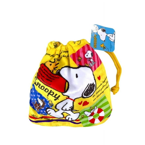 Peanuts Kids Snoopy Pouch Bag Drawstring Accessory Bag, Yellow