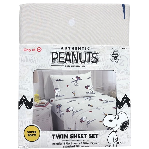 Peanuts Kids Twin Microfiber Sheet Set, Christmas Snoopy & Woodstock Bed Sheets