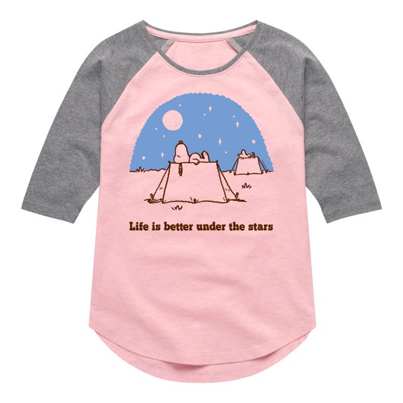 Peanuts - Life Is Better Under The Sun - Toddler And Youth Girls Raglan Graphic T-Shirt