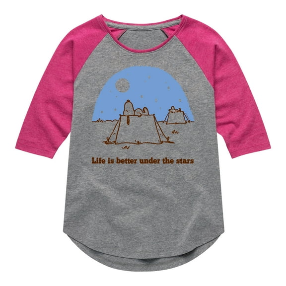 Peanuts - Life Is Better Under The Sun - Toddler And Youth Girls Raglan Graphic T-Shirt