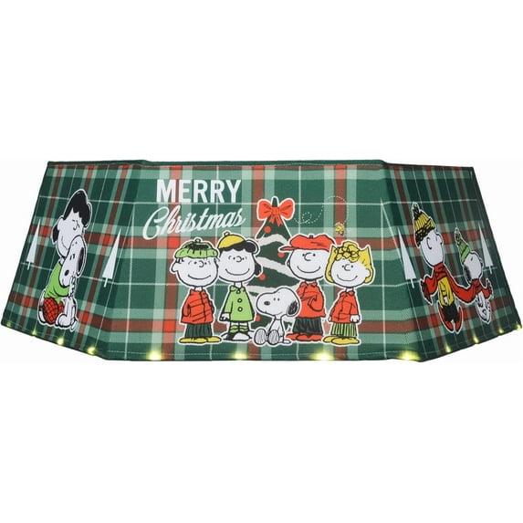 Peanuts Lighted Hexagonal Green Plaid Tree Collar