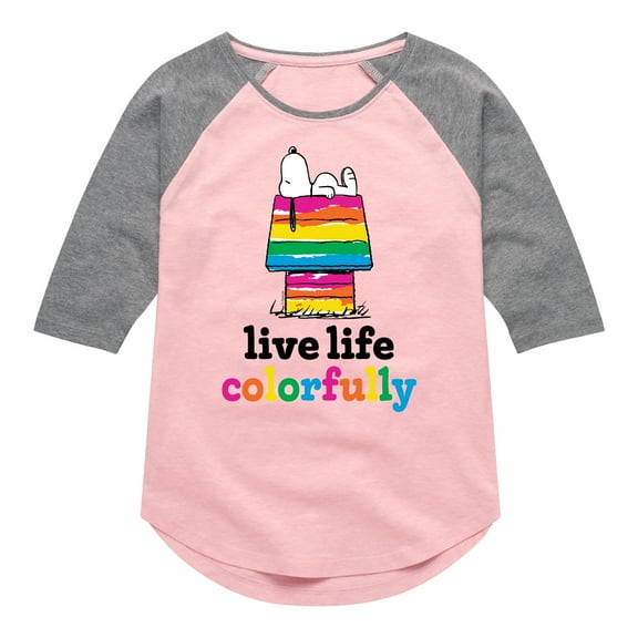 Peanuts - Live Life Colorfully - Toddler & Youth Girls Raglan Graphic T-Shirt
