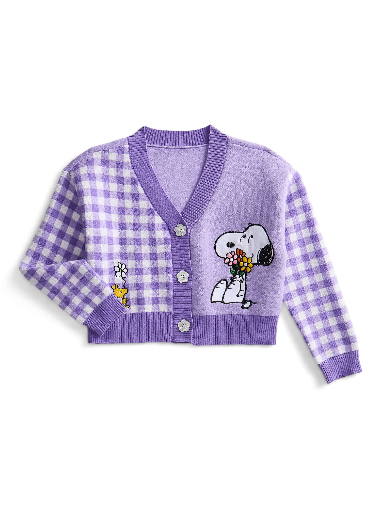 Peanuts Button Down V Neck Cardigan with Long Sleeves, Sizes XS-XL