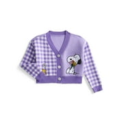 Peanuts Button Down V Neck Cardigan with Long Sleeves, Sizes XS-XL