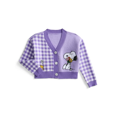 Peanuts Button Down V Neck Cardigan with Long Sleeves, Sizes XS-XL
