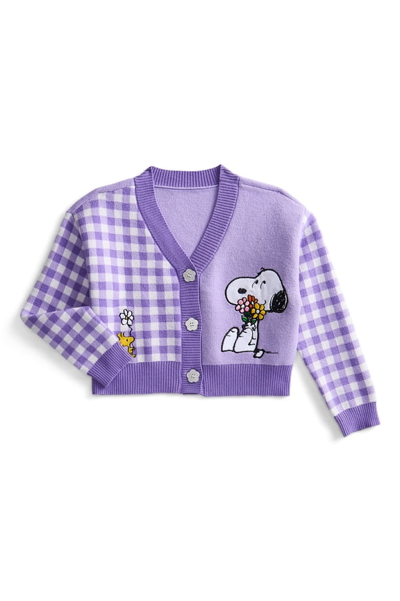 Peanuts Button Down V Neck Cardigan with Long Sleeves, Sizes XS-XL