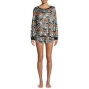 PEANUTS Long Sleeve Round Neck Graphic Print Pajamas (Women's or Women's Plus) 2 Piece Set