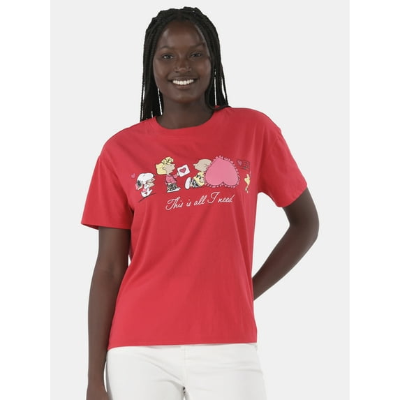 Peanuts Love Graphic Tee with Short Sleeves, Women's