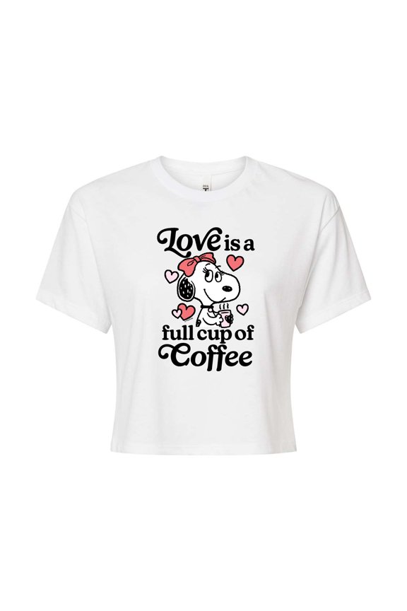 - Love Is A Full Cup Of Coffee - Juniors Cropped Graphic T-Shirt