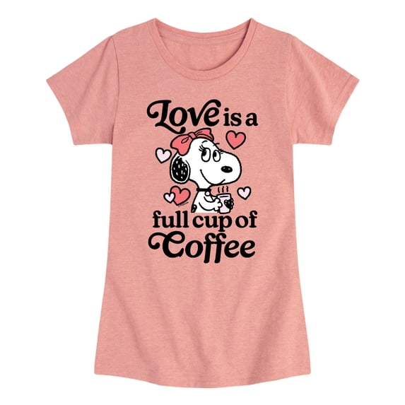 Peanuts - Love Is A Full Cup Of Coffee - Toddler and Youth Girls Fitted Short Sleeve Graphic T-Shirt