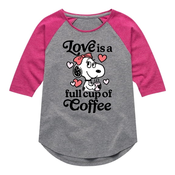 Peanuts - Love Is A Full Cup Of Coffee - Toddler and Youth Girls Shirt Tail Raglan Graphic T-Shirt