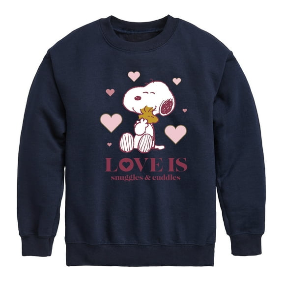 Peanuts - Love Is Snuggles And Cuddles - Toddler And Youth Crewneck Fleece Sweatshirt