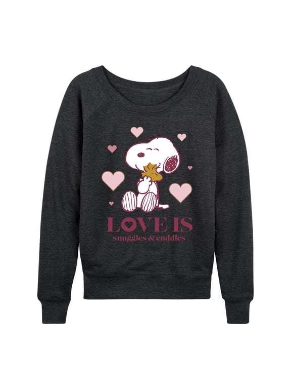 - Love Is Snuggles And Cuddles Women's Lightweight French Terry Wide Neck Long Sleeve Graphic Shirt