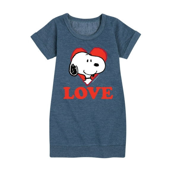 Peanuts - Love Snoopy - Girls Short Sleeve Fleece Dress