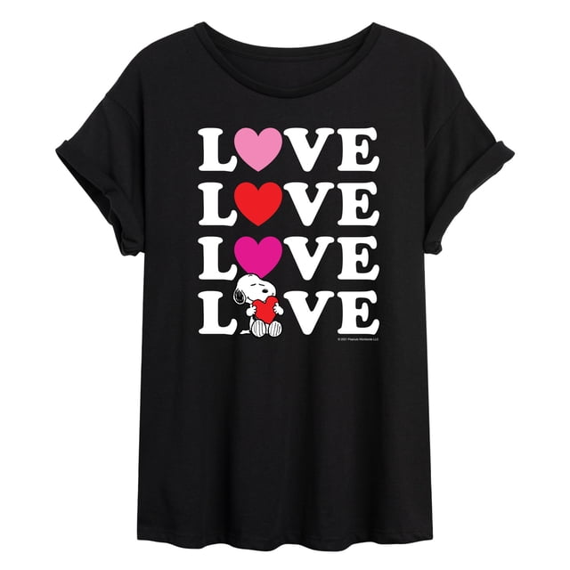 Peanuts - Love Snoopy Hearts - Juniors Oversized Graphic T-Shirt