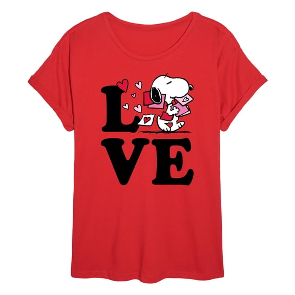 Peanuts - Love Snoopy - Juniors Oversized Graphic T-Shirt