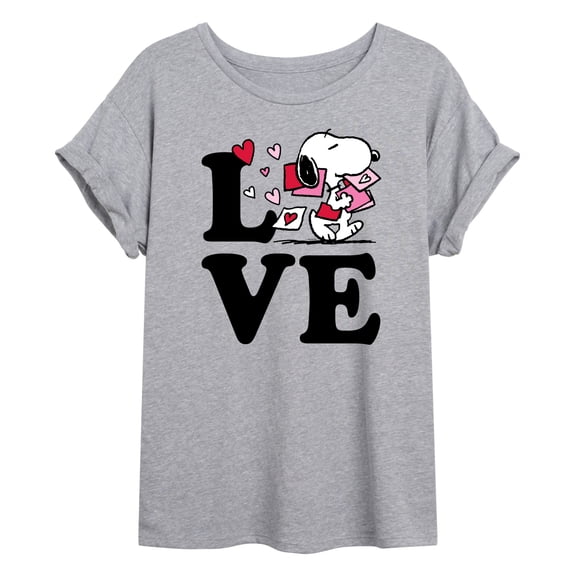 Peanuts - Love Snoopy - Juniors Oversized Graphic T-Shirt