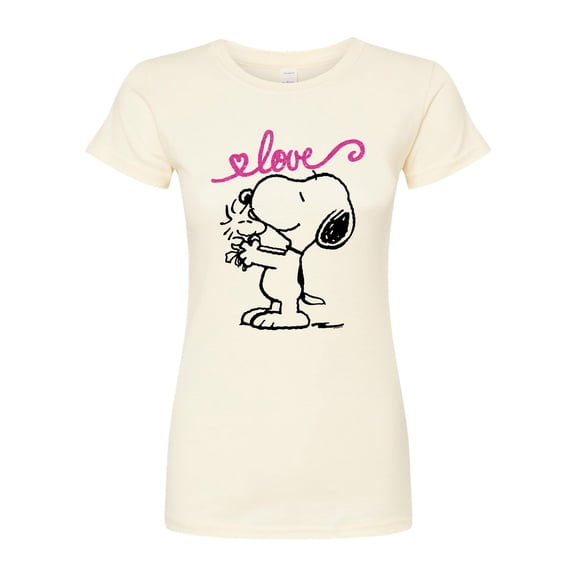 Peanuts - Love Snoopy and Woodstock - Juniors Fitted Graphic T-Shirt