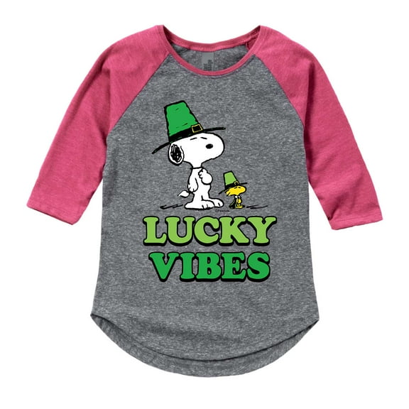 Peanuts - Lucky Vibes - Toddler and Youth Girls Shirt Tail Raglan