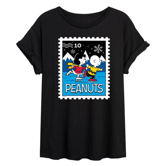 Peanuts - Lucy Charlie Winter Stamp - Juniors Oversized Graphic T-Shirt