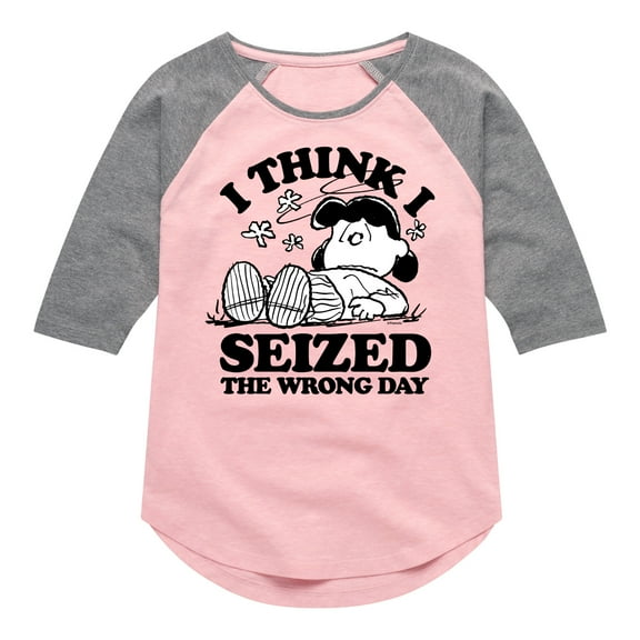 Peanuts - Lucy I Seized The Wrong Day - Toddler & Youth Girls Raglan Graphic T-Shirt