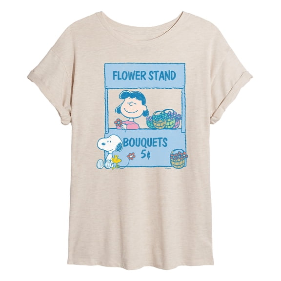 Peanuts - Lucy's Floral Stand - Juniors Oversized Graphic T-Shirt