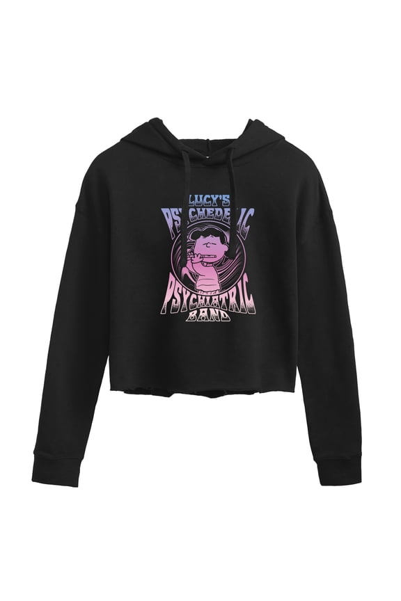 - Lucys Pychiatric Band Cropped Graphic Hoodie