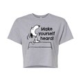 thumbnail image 1 of Peanuts - Make Yourself Heard - Juniors Cropped Cotton Blend T-Shirt, 1 of 7