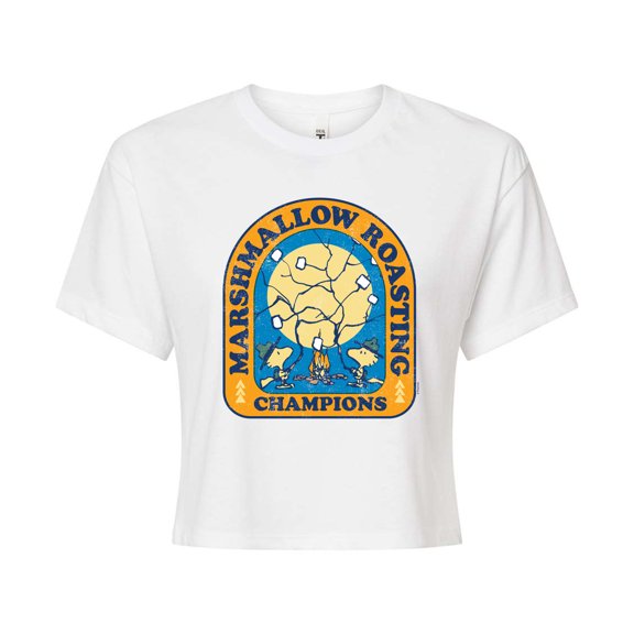 Peanuts - Marshmallow Roasting - Juniors Cropped Cotton Blend T-Shirt