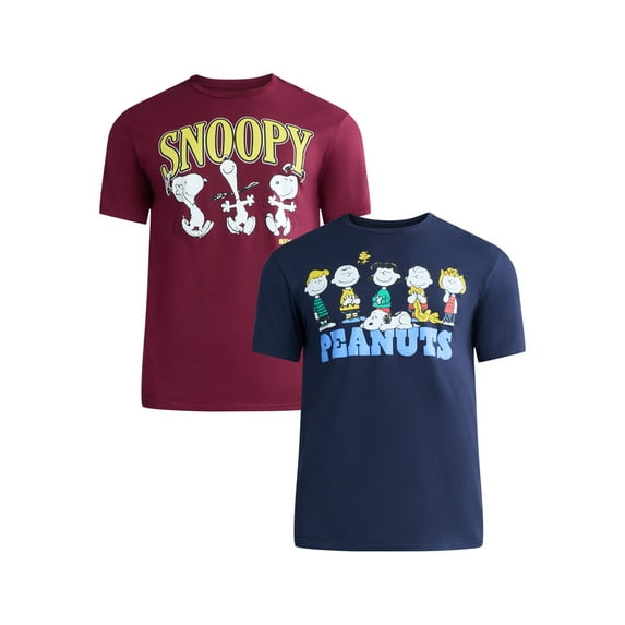 Peanuts Men’s & Big Men’s Graphic Tees, 2-Pack, Sizes S-3XL
