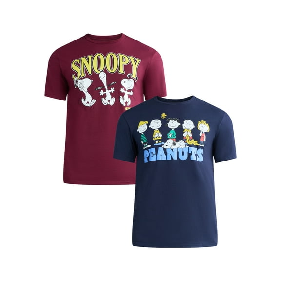 Peanuts Men’s & Big Men’s Graphic Tees, 2-Pack, Sizes S-3XL