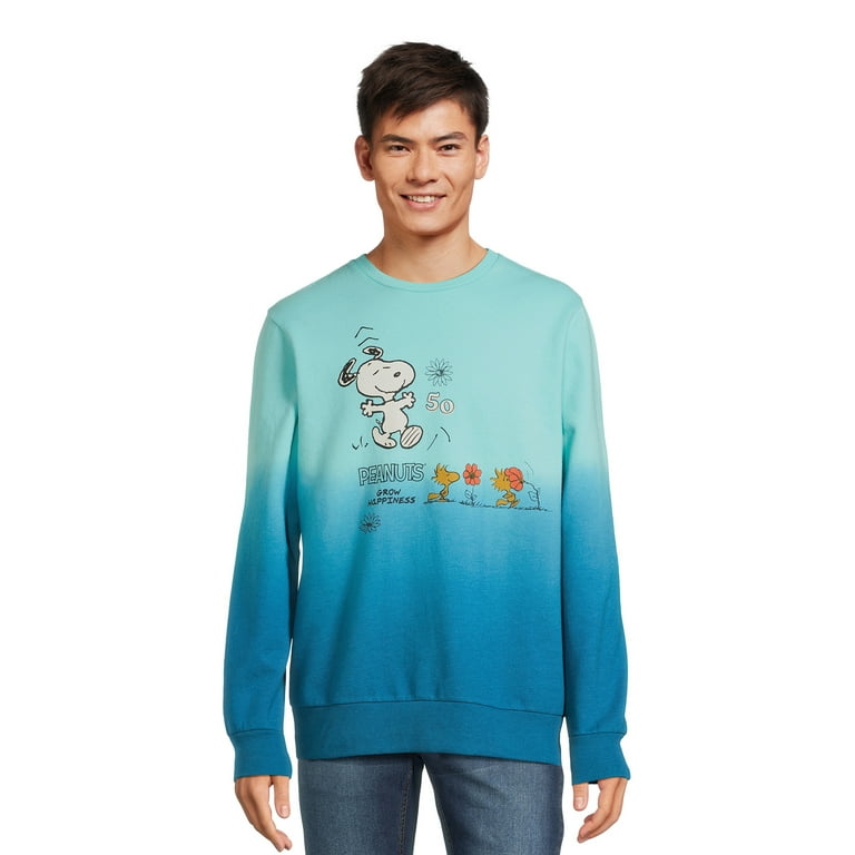 Peanuts Men s Happiness Dip Dye Crewneck Sweatshirt with Long Sleeves Sizes S 3XL