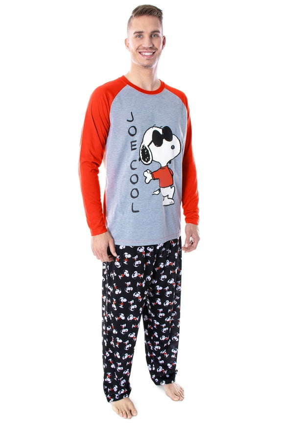 Peanuts Men's Joe Cool Snoopy Pajamas Raglan Shirt And Pant 2 PC Pajama Set