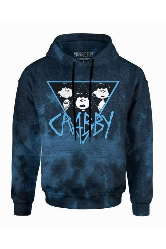 Peanuts Men's Officially Licensed Pullover Fleece Hoodie Sweatshirt (XX-Large, Crabby Lucy Tie Dye Blue/Black)