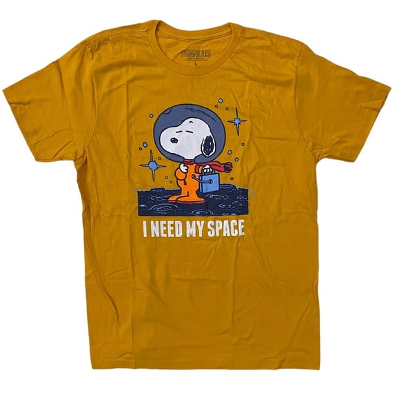 Peanuts Men's Officially Licensed Snoopy I Need My Space Graphic Tee T-Shirt (Large, Pale Orange)